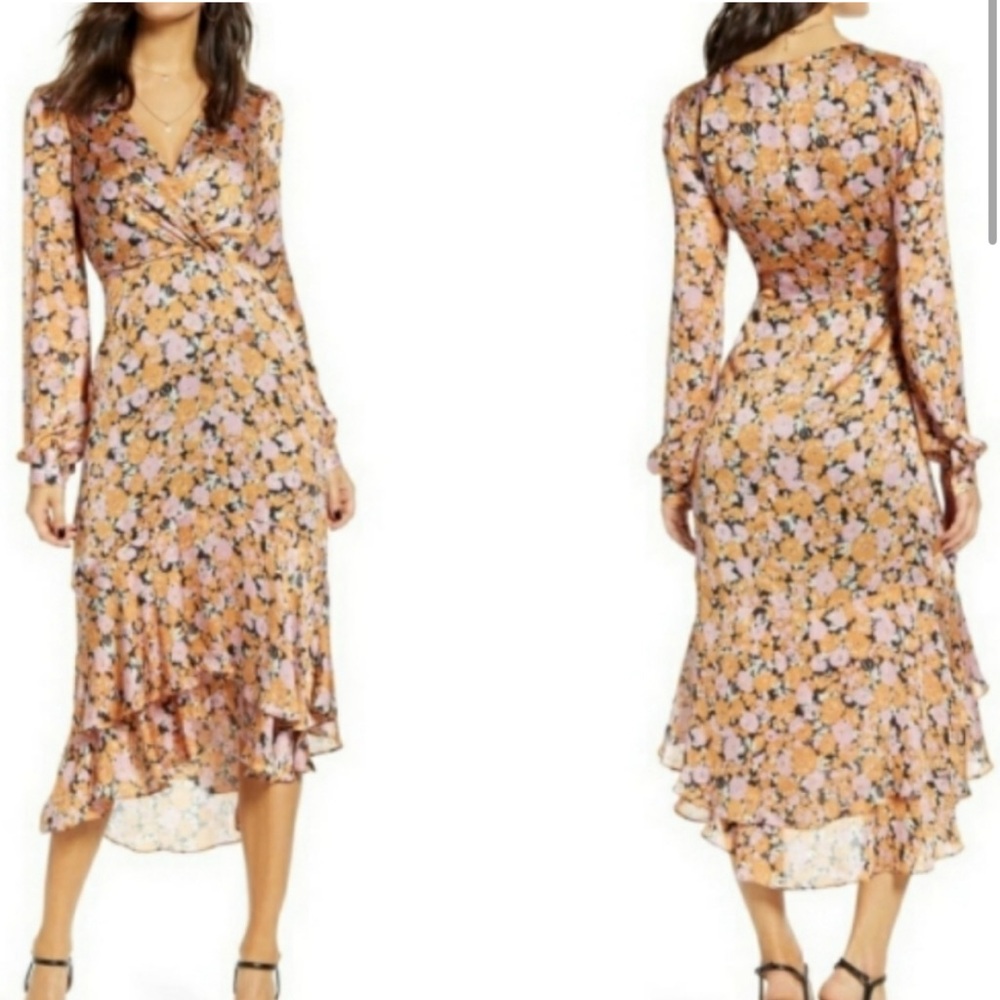 WAYF Celeste Floral Ruffle Midi Dress